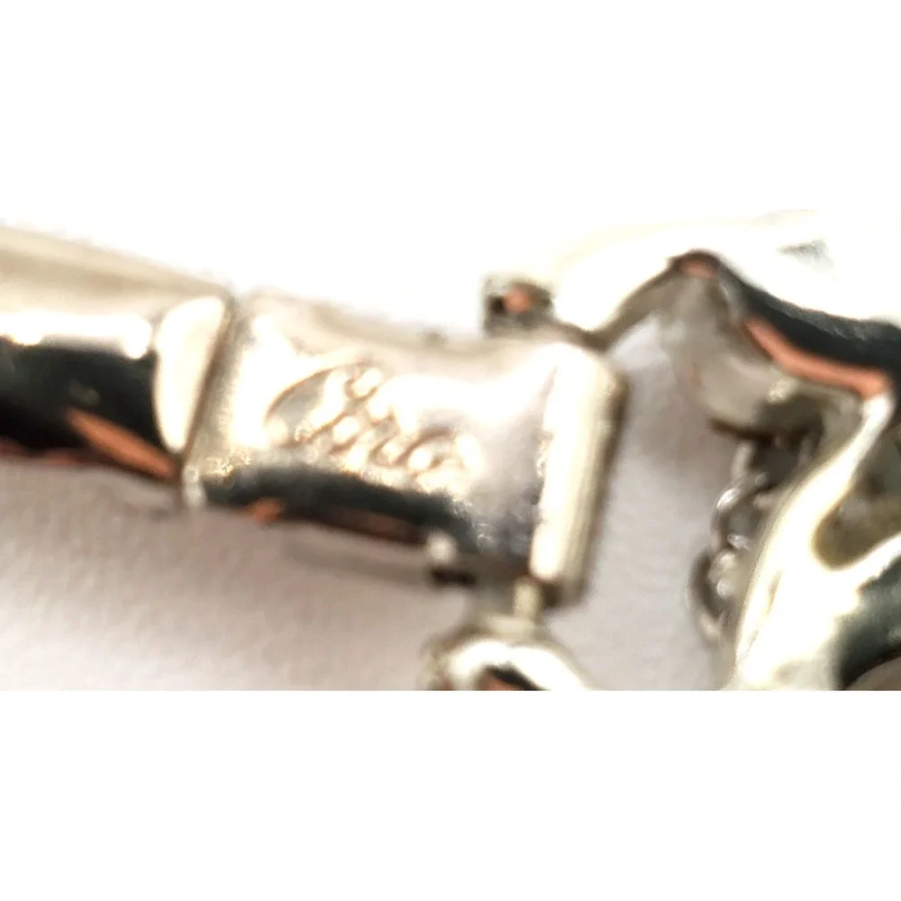 Vintage Coro Blue Rhinestone Bracelet Leaf Berry Safety Chain 7